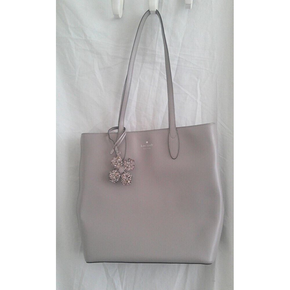 KATE SPADE Kerri Medium Zip Tote Taupe  Smooth Leather Glitter  Charm
